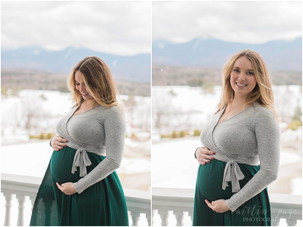 Pregnant woman in green skirt