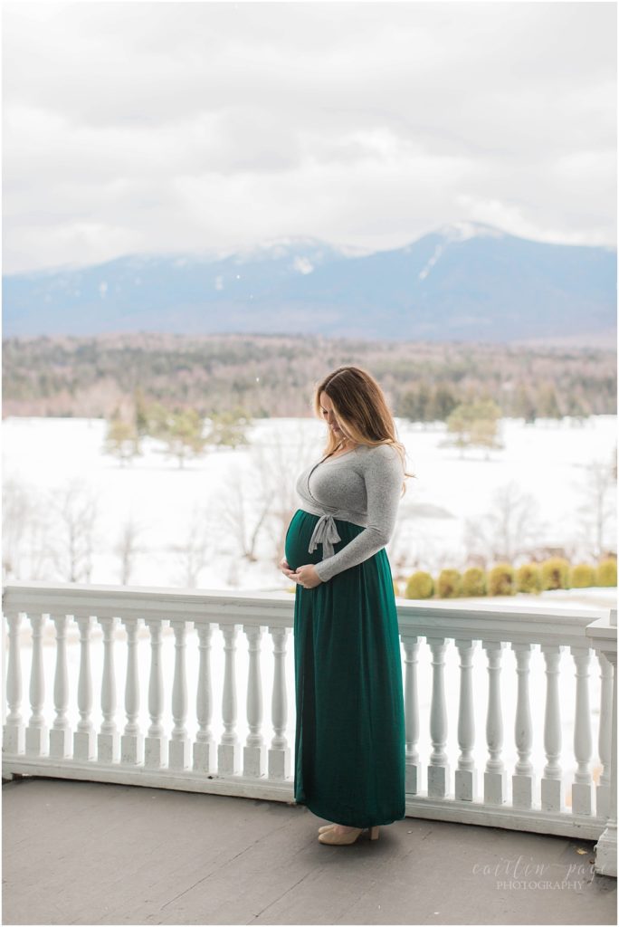 Pregnant woman in front of mountains