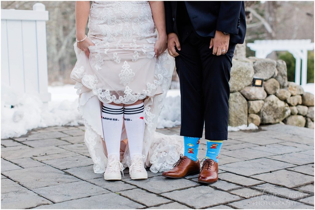 Bride and groom with funny socks