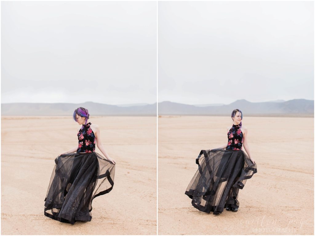 Girl with purple hair in desert