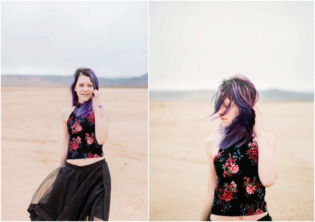 Girl modeling for styled shoot in desert