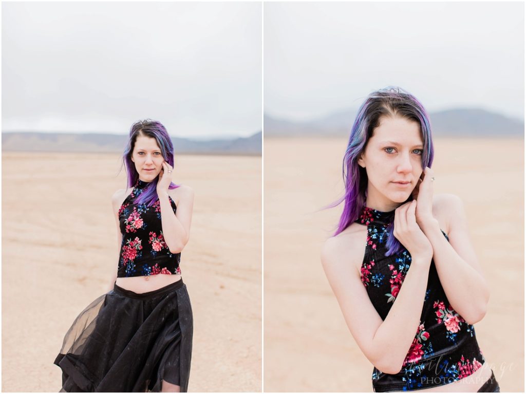 Model with purple and blue hair