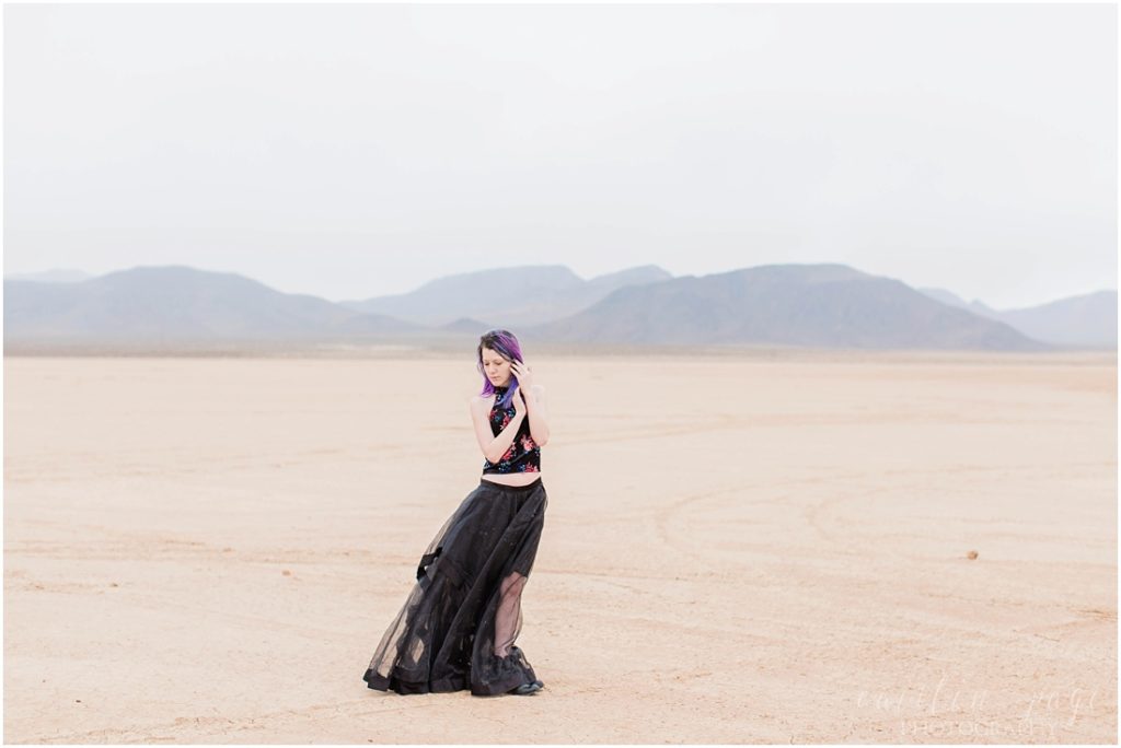 Girl modeling for styled shoot in Las Vegas desert