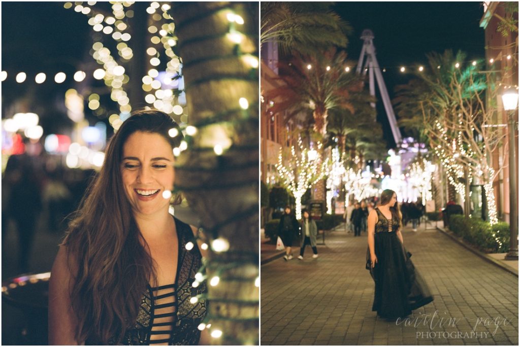 Girl portrait at night with twinkly lights 