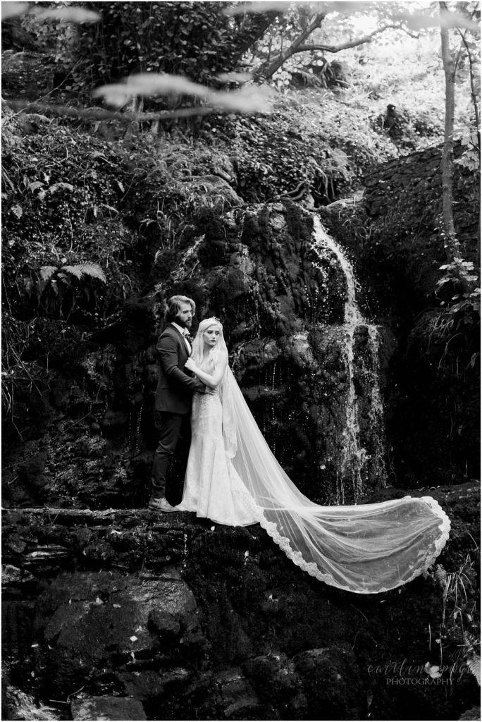 black and white image of wedding couple at elopement