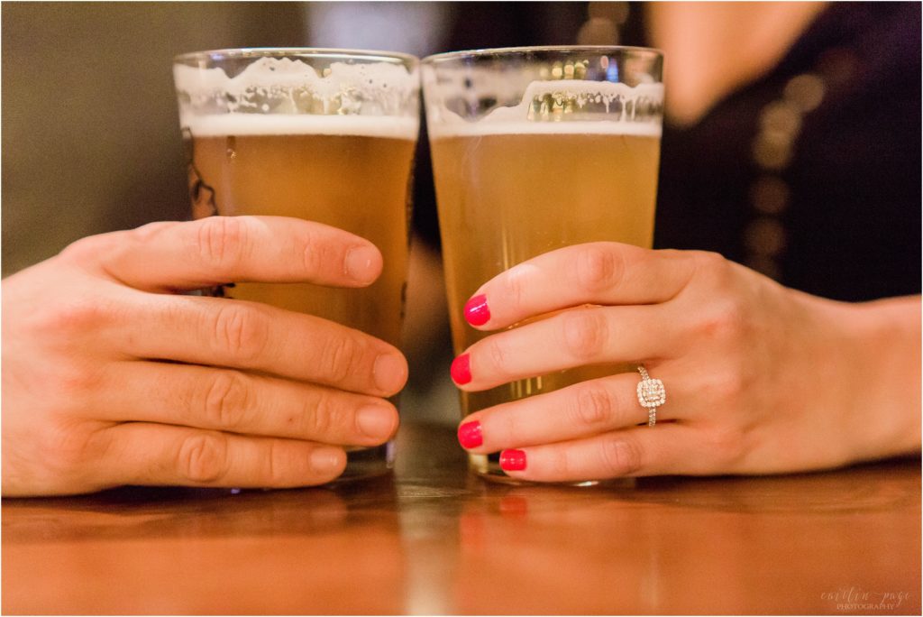 engagement ring and pints of beer