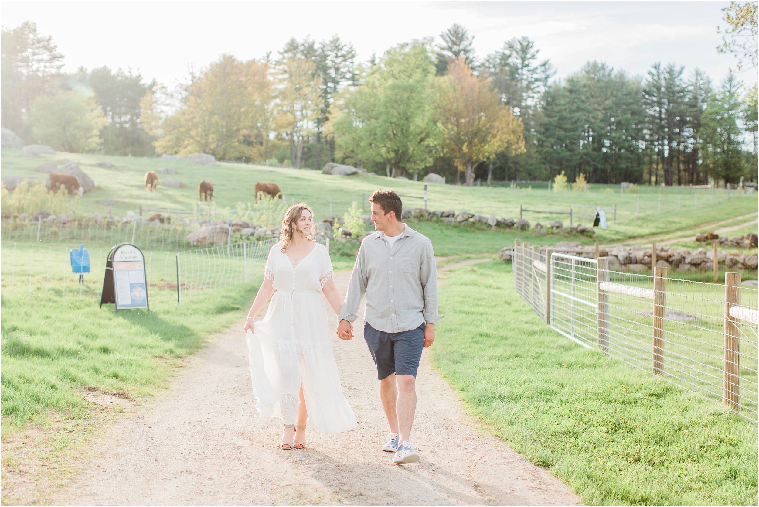 man and woman walking at remick farm museum