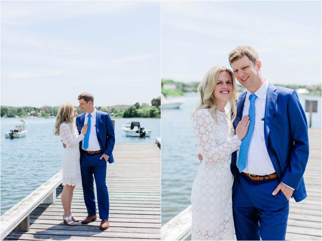 bride and groom together on dock