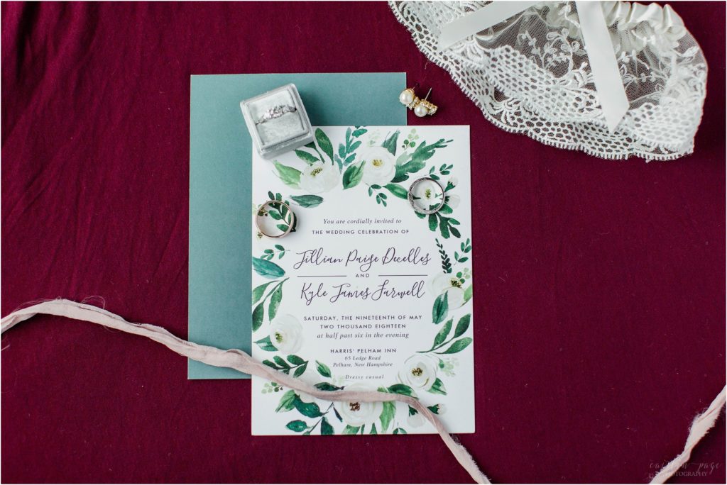 wedding invitation and garter