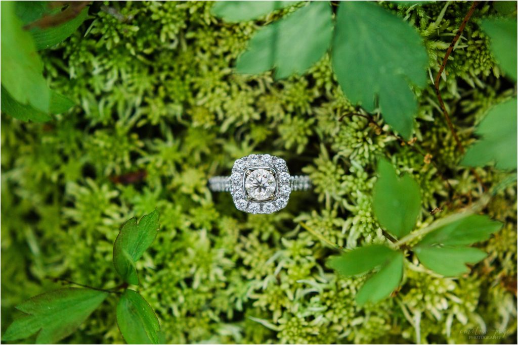 engagement ring in moss