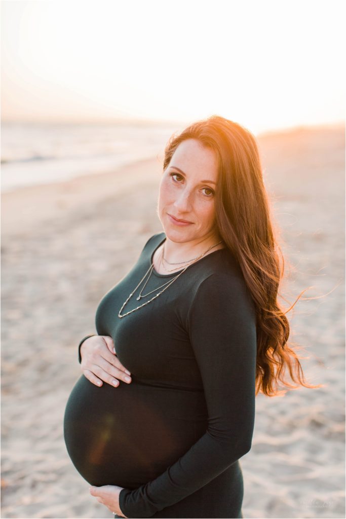pregnant woman in long sleeve dress