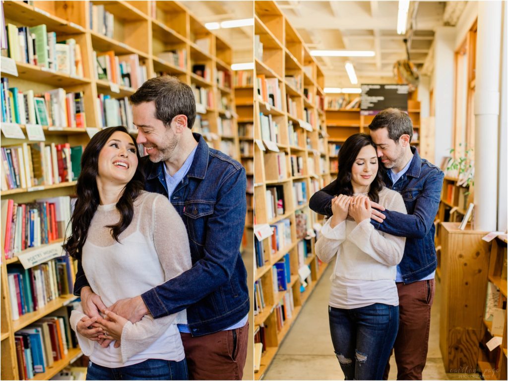 couple laughing in bookstore portland oregon