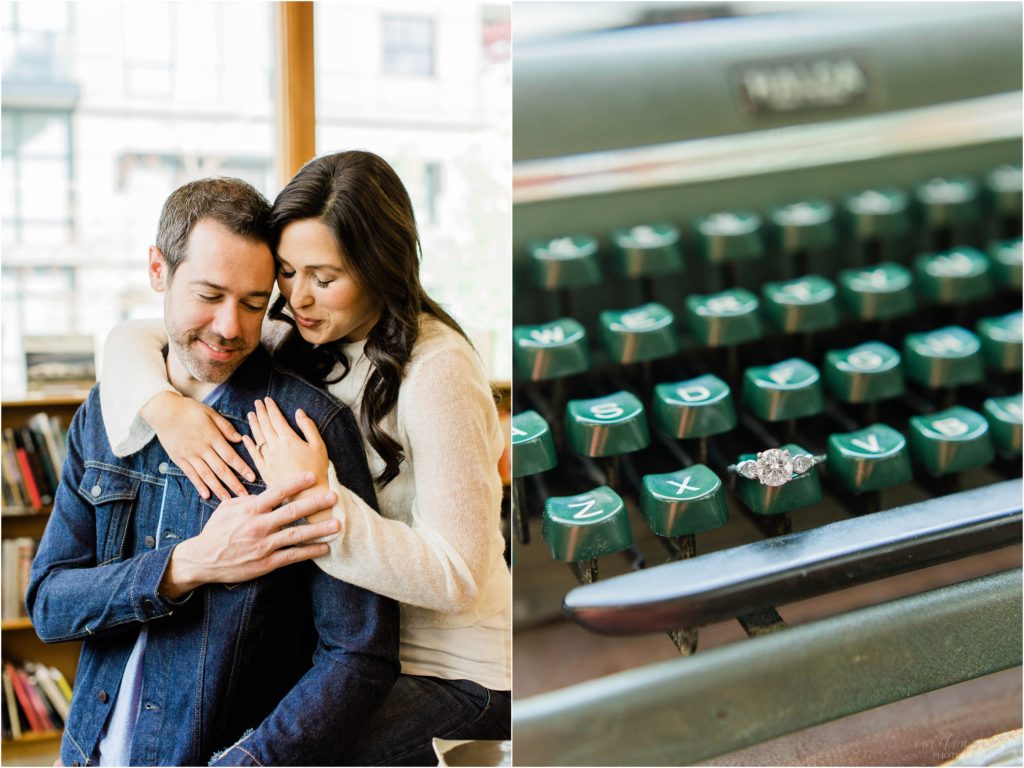 engagement ring on typewriter