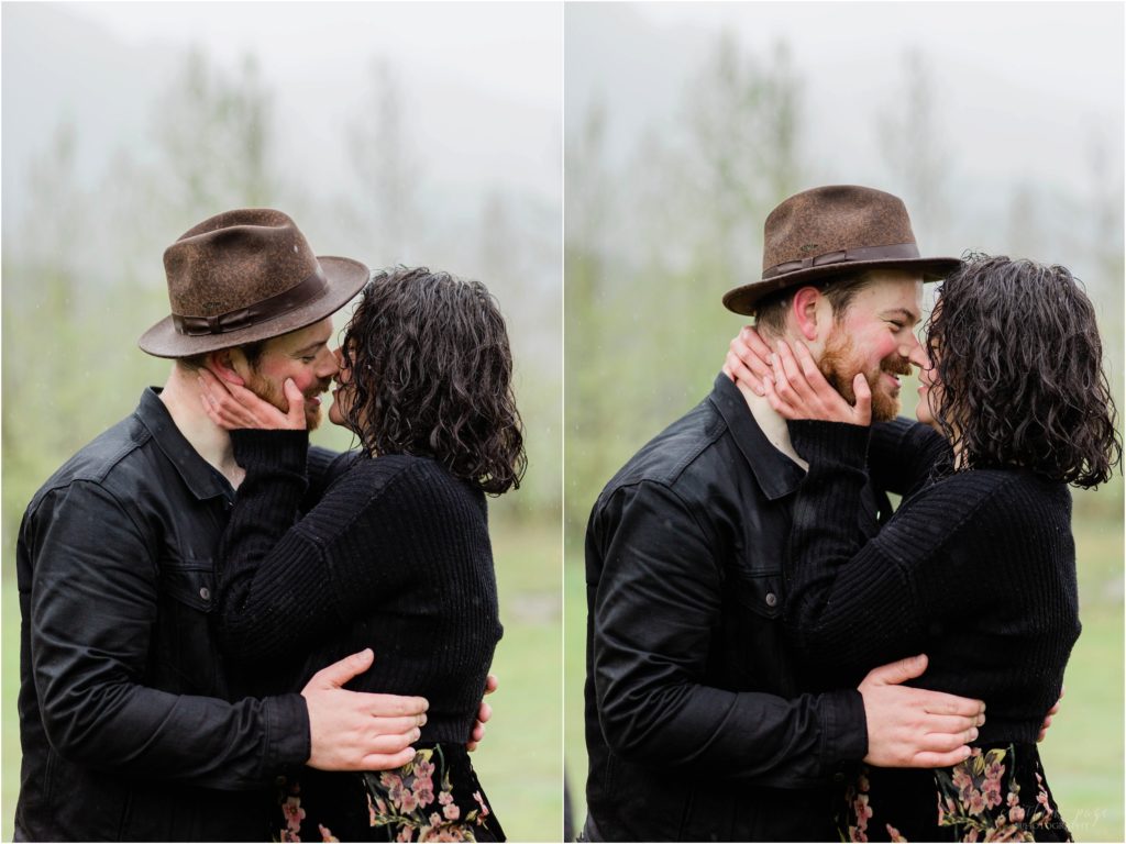 couple kissing in rain oregon