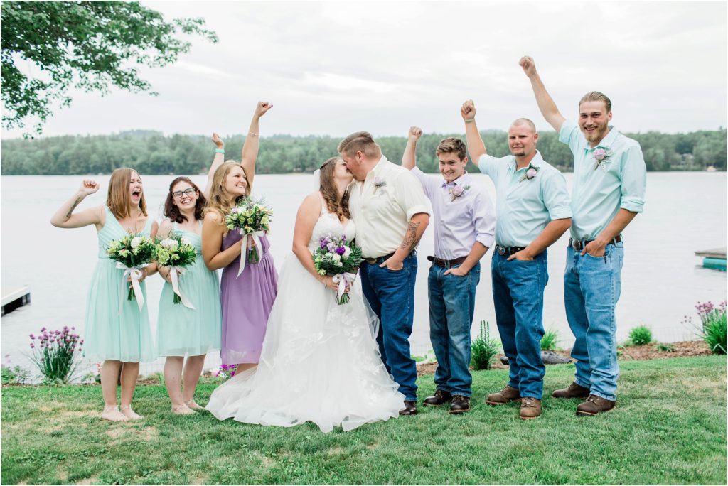 bridal party in front of lake maine