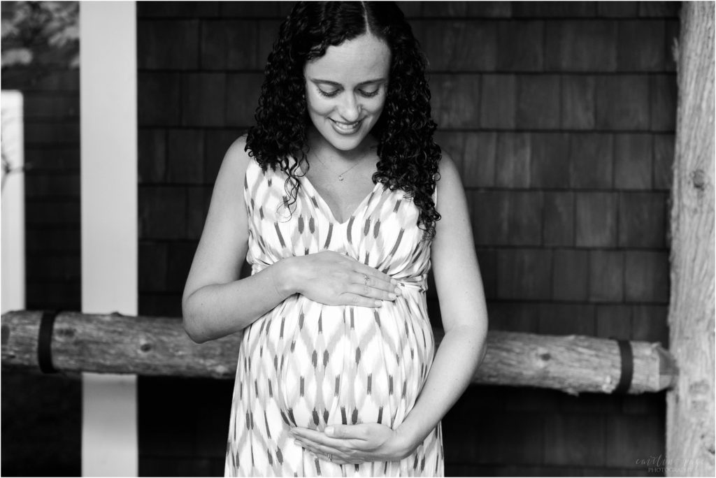 black and white photo of pregnant woman
