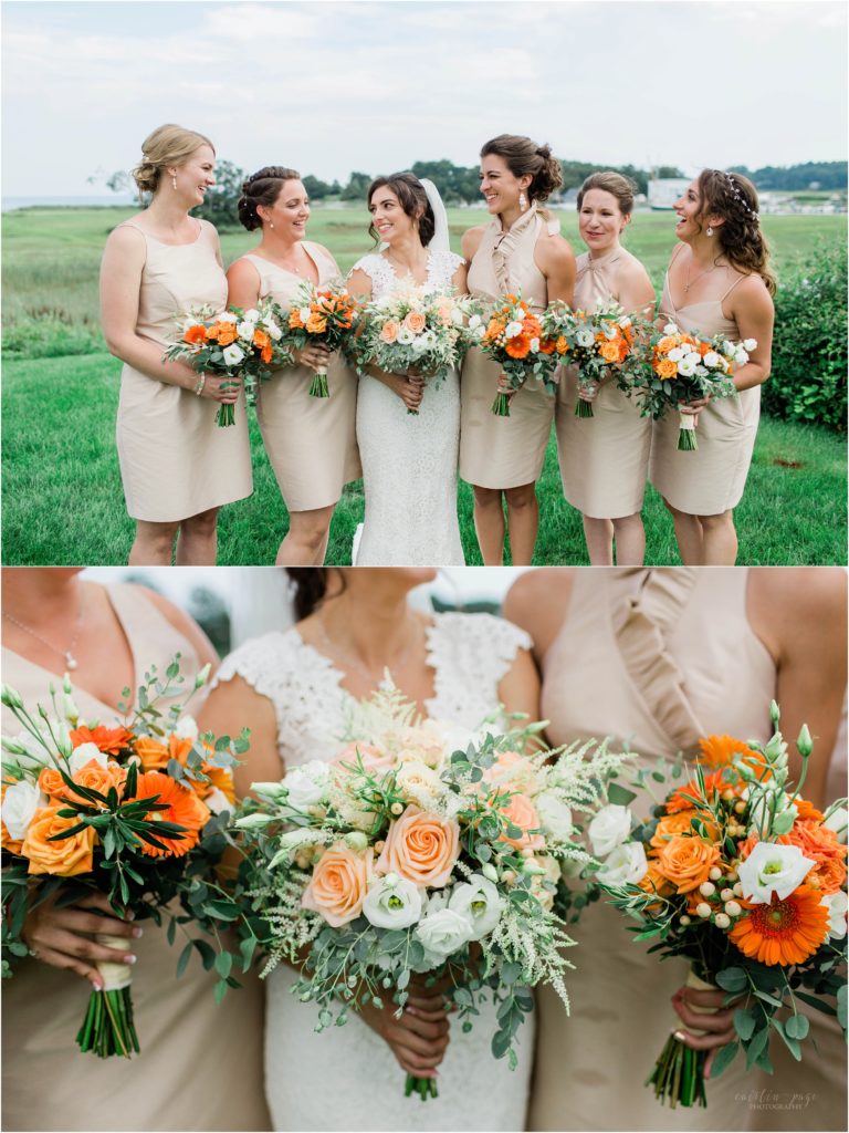 bridesmaid and bride with flowers