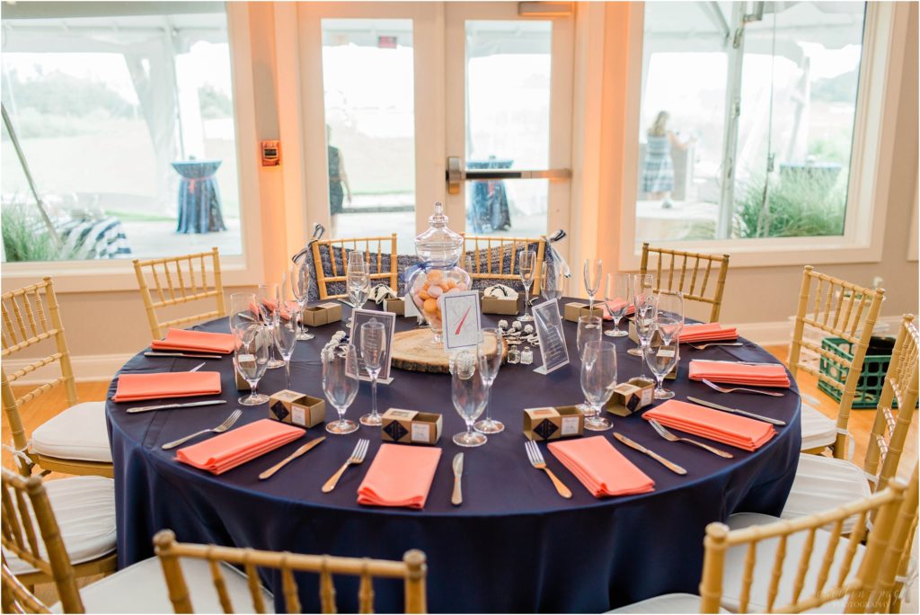 head table reception blue and coral details