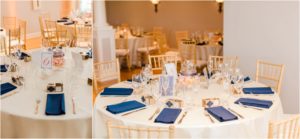 reception details tables navy and coral details