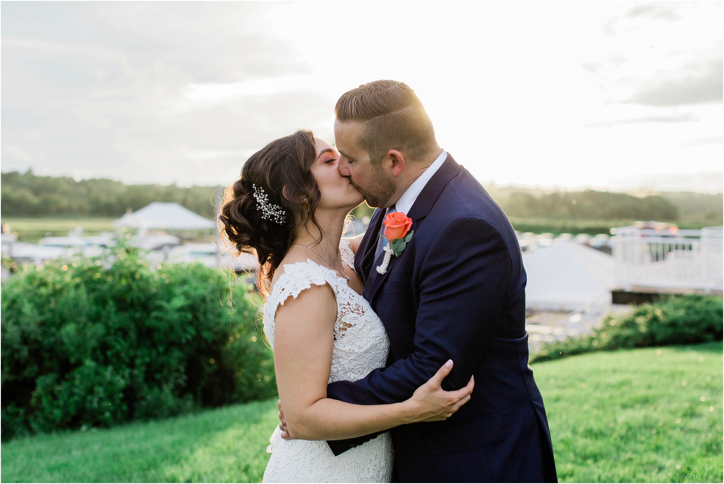 bride and groom sunset portrait guilford yacht club