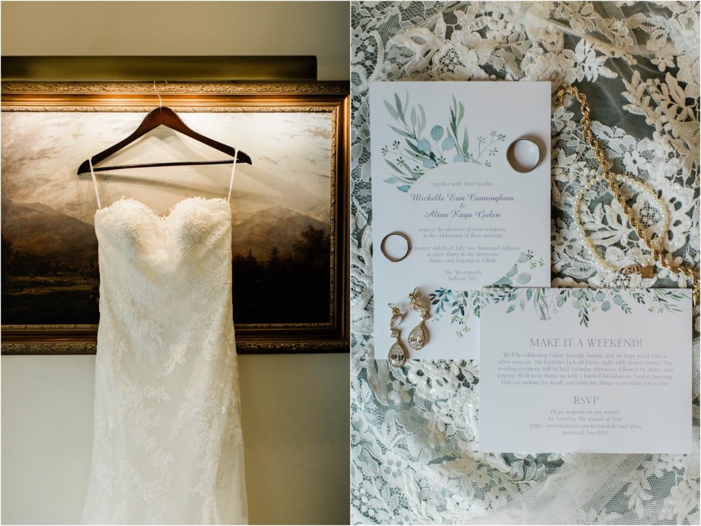 wedding dress and wedding invitation
