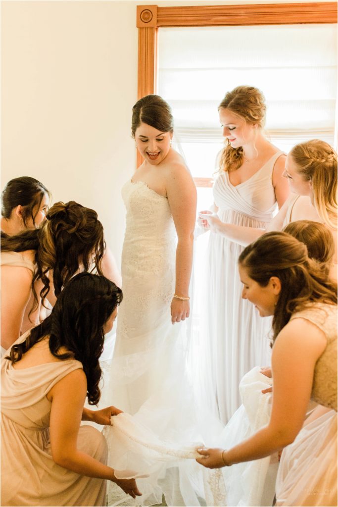 bridesmaids and bride in dresses