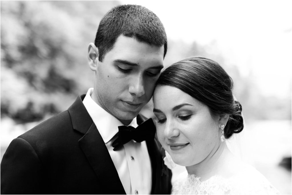 black and white portrait of groom and bride jackson new hampshire