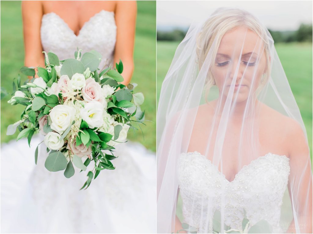 bride under veil bridal bouquet