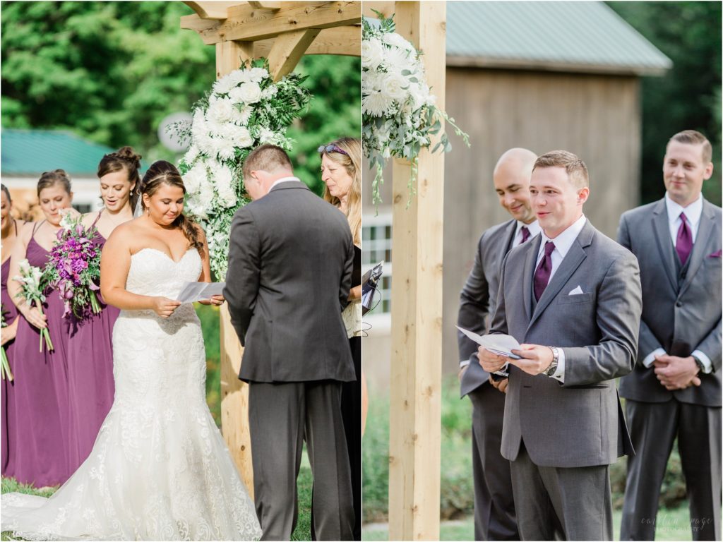 bride and groom reading vows locke falls farm