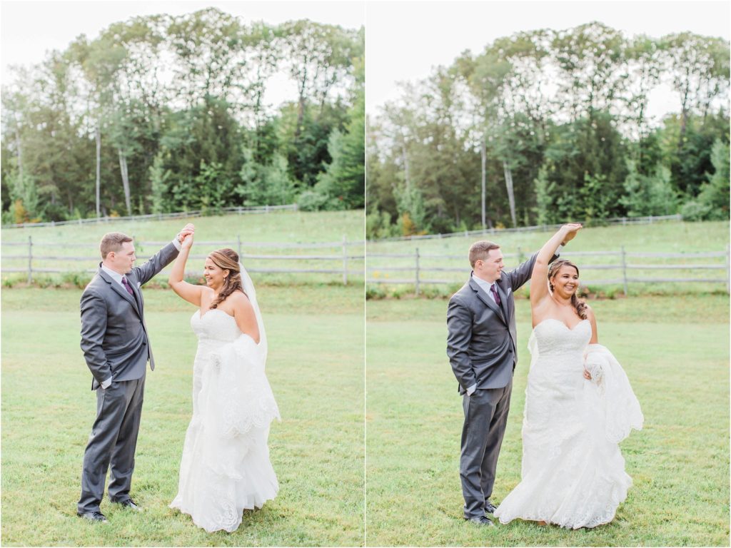 bride and groom dancing at locke falls farm