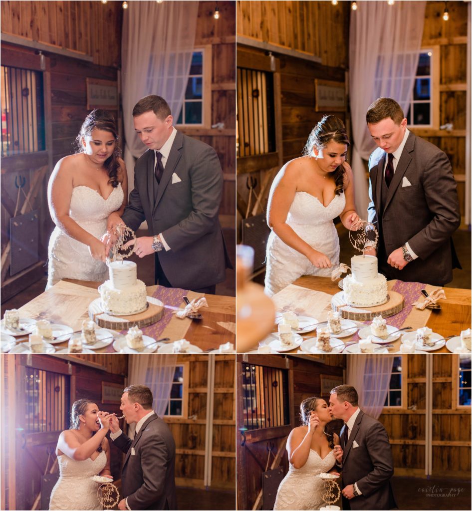bride and groom cutting cake locke falls farm