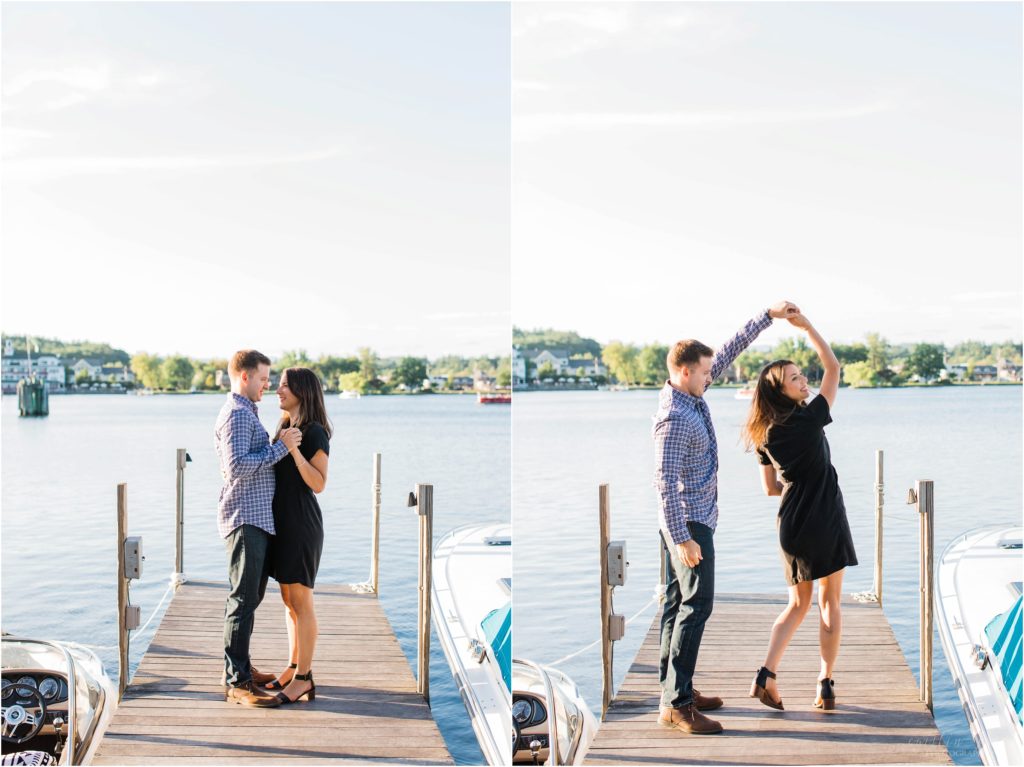 couple dancing on dock church landing meredith nh