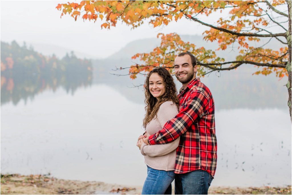 couple at fall engagement session crystal lake