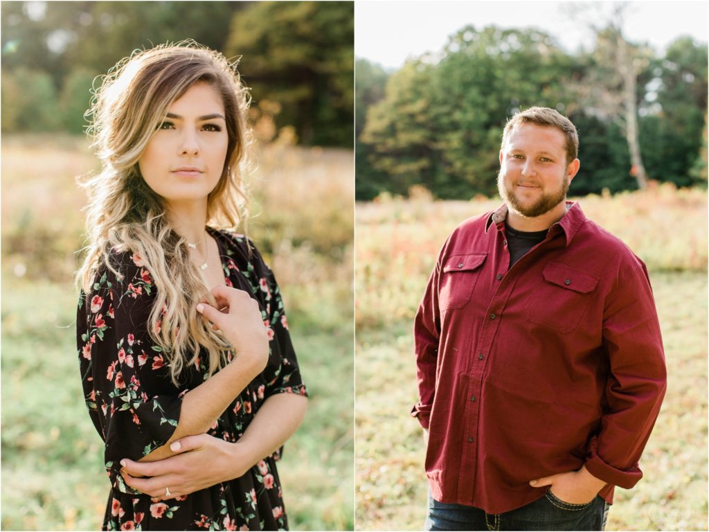 individual portraits of couple in field