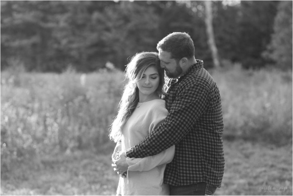 black and white portrait of couple in field new hampshire engagement session