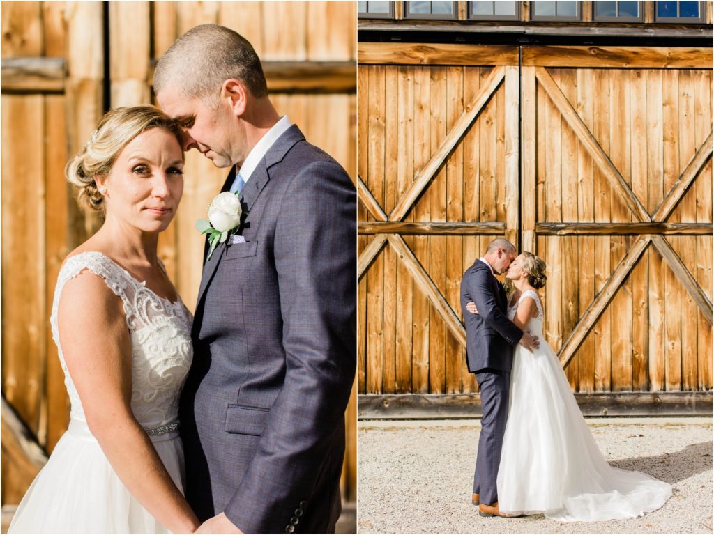 bride and groom elopement barn