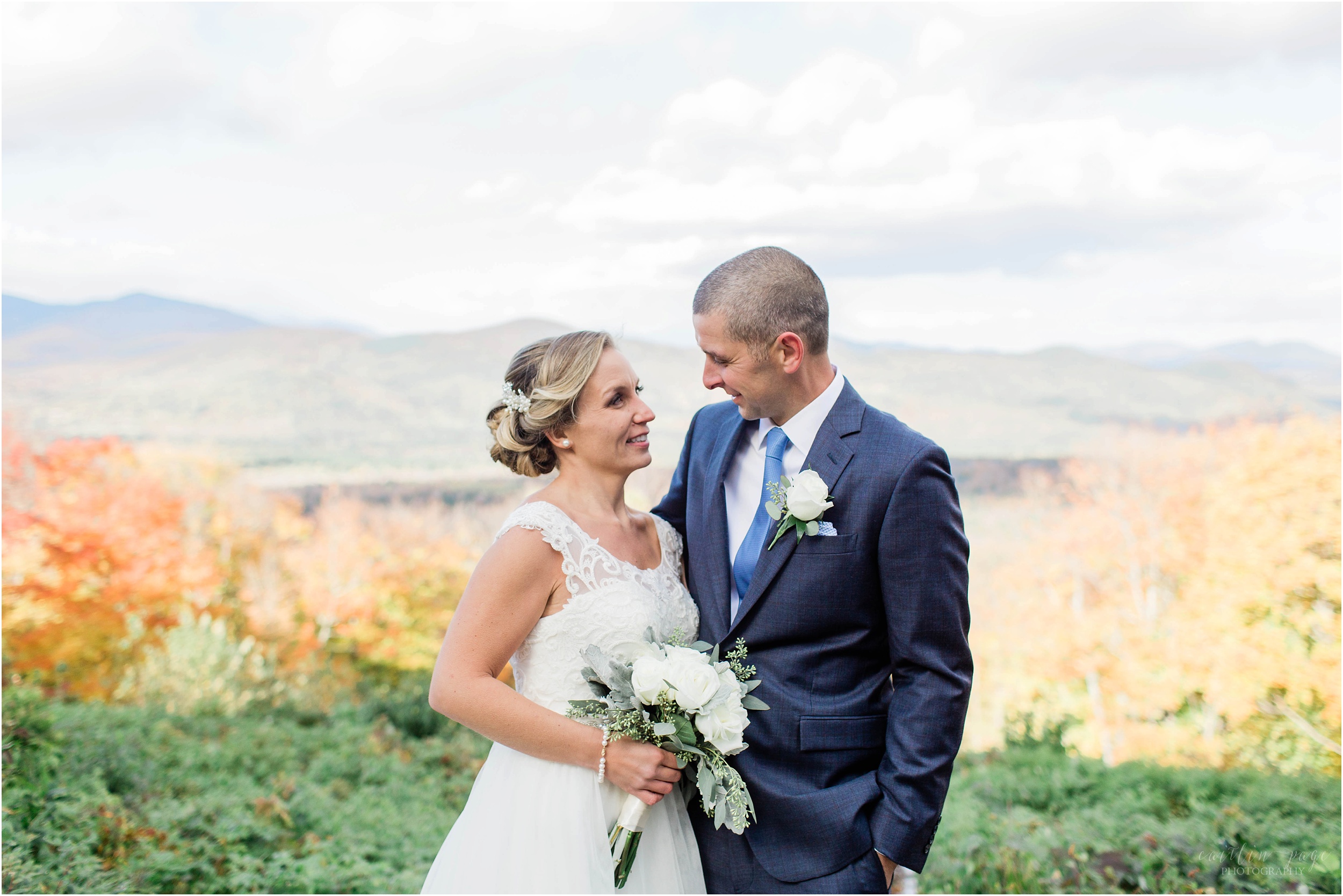 bride and groom looking at each other elopement white mountains