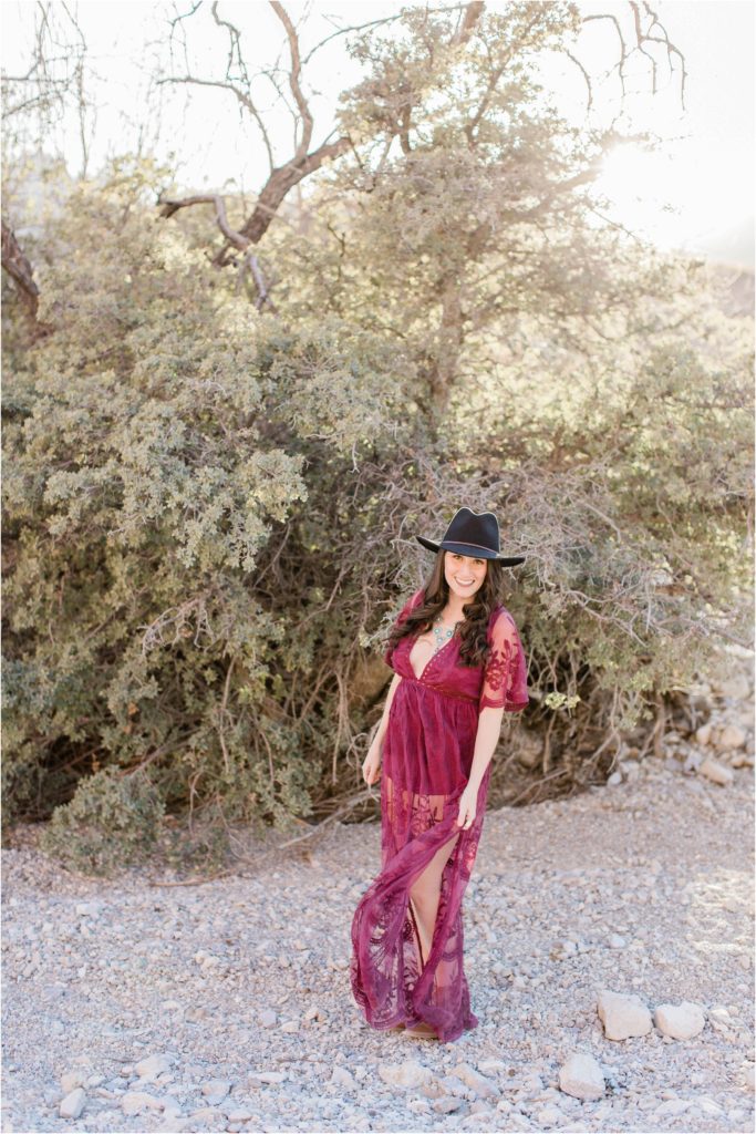 woman in red dress desert Las Vegas