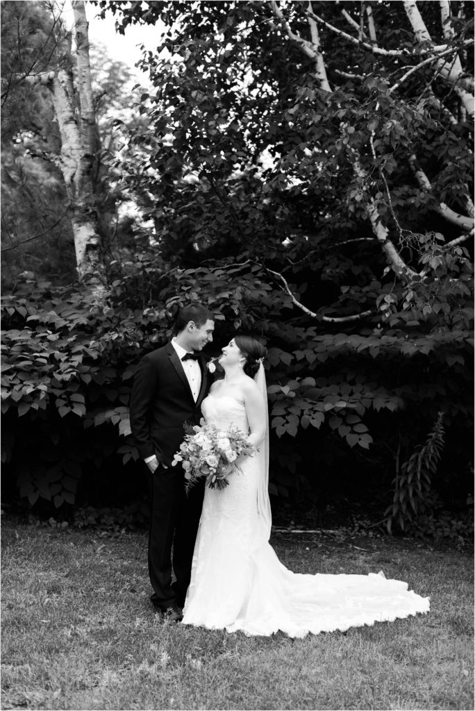 black and white portrait bride and groom