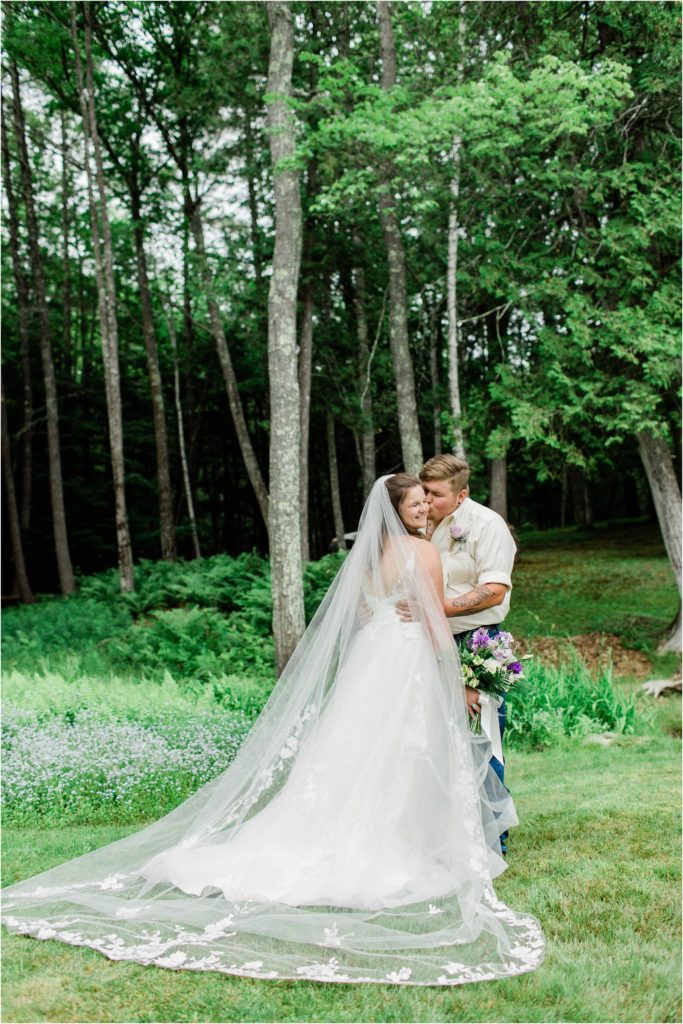 bride and groom woods