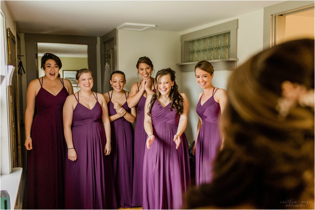 bridesmaids first look purple dresses