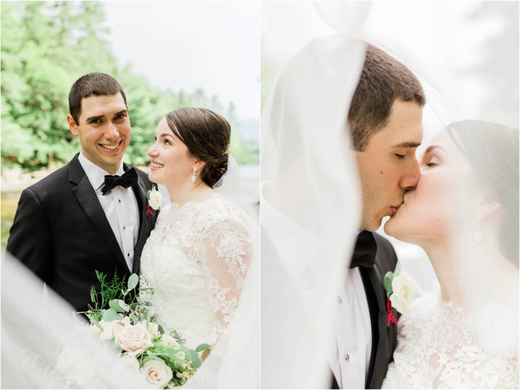 bride and groom at jackson falls new hampshire