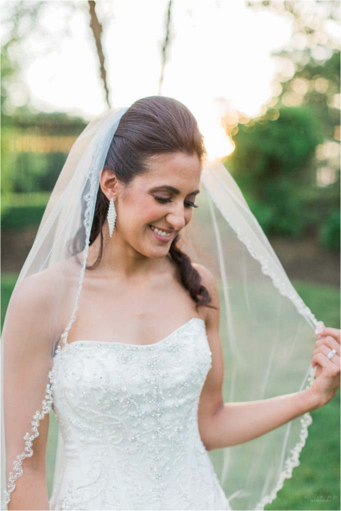 bride with beaded edge of wedding veil atkinson new hampshire