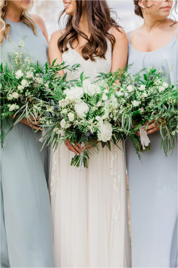 wedding bouquets with gray dresses