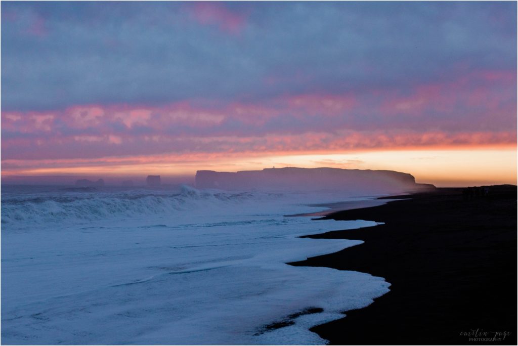 sunset at black sand beach iceland