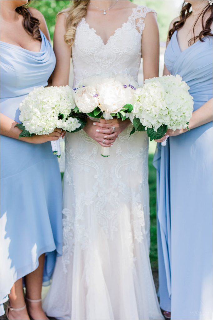 bridesmaids bouquets with hydrangeas and peonies