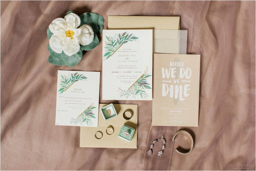 wedding invitation suite with gardenia