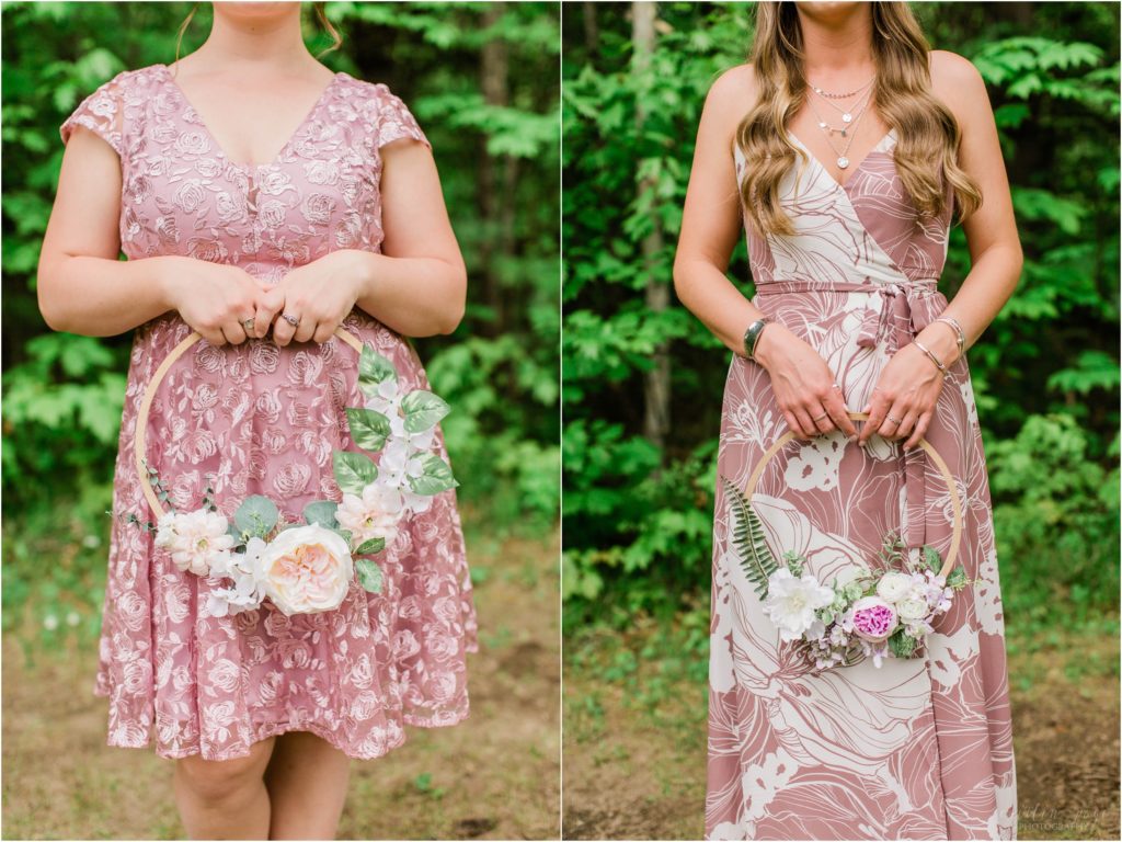 floral hoops with pink and flowery dress