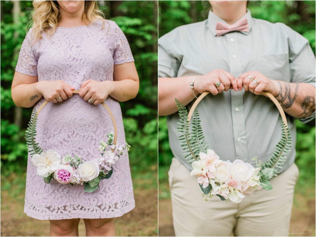floral hoops with purple dress and green shirt