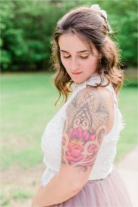 bridal portrait with tattoo sleeve